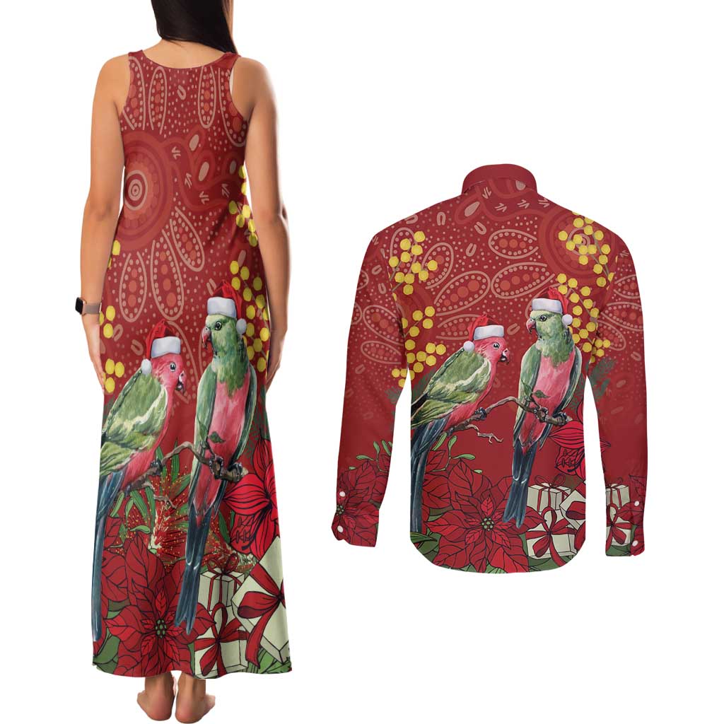 Merry Chrissie Australia King Parrots Couples Matching Tank Maxi Dress and Long Sleeve Button Shirt Aboriginal Art - Aussie Hoodie