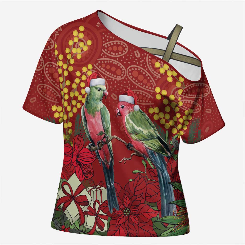Merry Chrissie Australia King Parrots Cross Shoulder Shirt Aboriginal Art - Aussie Hoodie