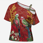 Merry Chrissie Australia King Parrots Cross Shoulder Shirt Aboriginal Art - Aussie Hoodie