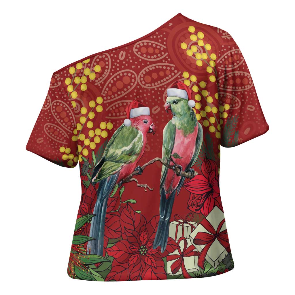Merry Chrissie Australia King Parrots Cross Shoulder Shirt Aboriginal Art - Aussie Hoodie