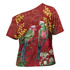 Merry Chrissie Australia King Parrots Cross Shoulder Shirt Aboriginal Art - Aussie Hoodie
