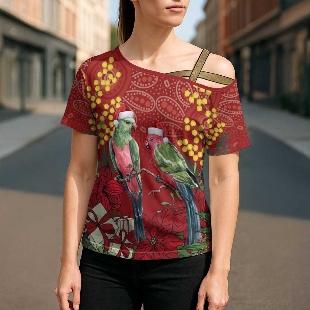 Merry Chrissie Australia King Parrots Cross Shoulder Shirt Aboriginal Art - Aussie Hoodie