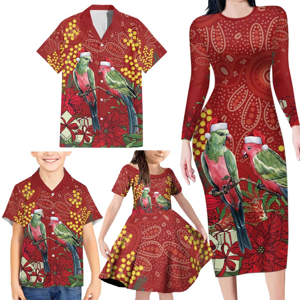 Merry Chrissie Australia King Parrots Family Matching Long Sleeve Bodycon Dress and Hawaiian Shirt Aboriginal Art - Aussie Hoodie