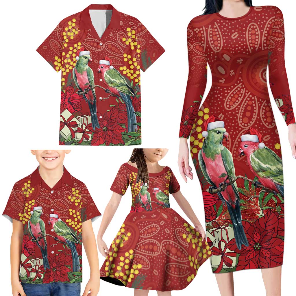 Merry Chrissie Australia King Parrots Family Matching Long Sleeve Bodycon Dress and Hawaiian Shirt Aboriginal Art - Aussie Hoodie