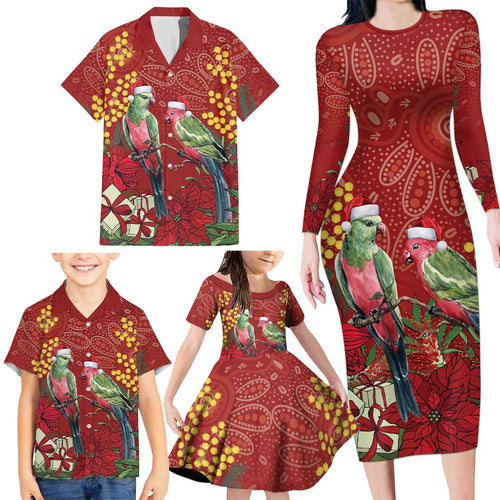 Merry Chrissie Australia King Parrots Family Matching Long Sleeve Bodycon Dress and Hawaiian Shirt Aboriginal Art - Aussie Hoodie
