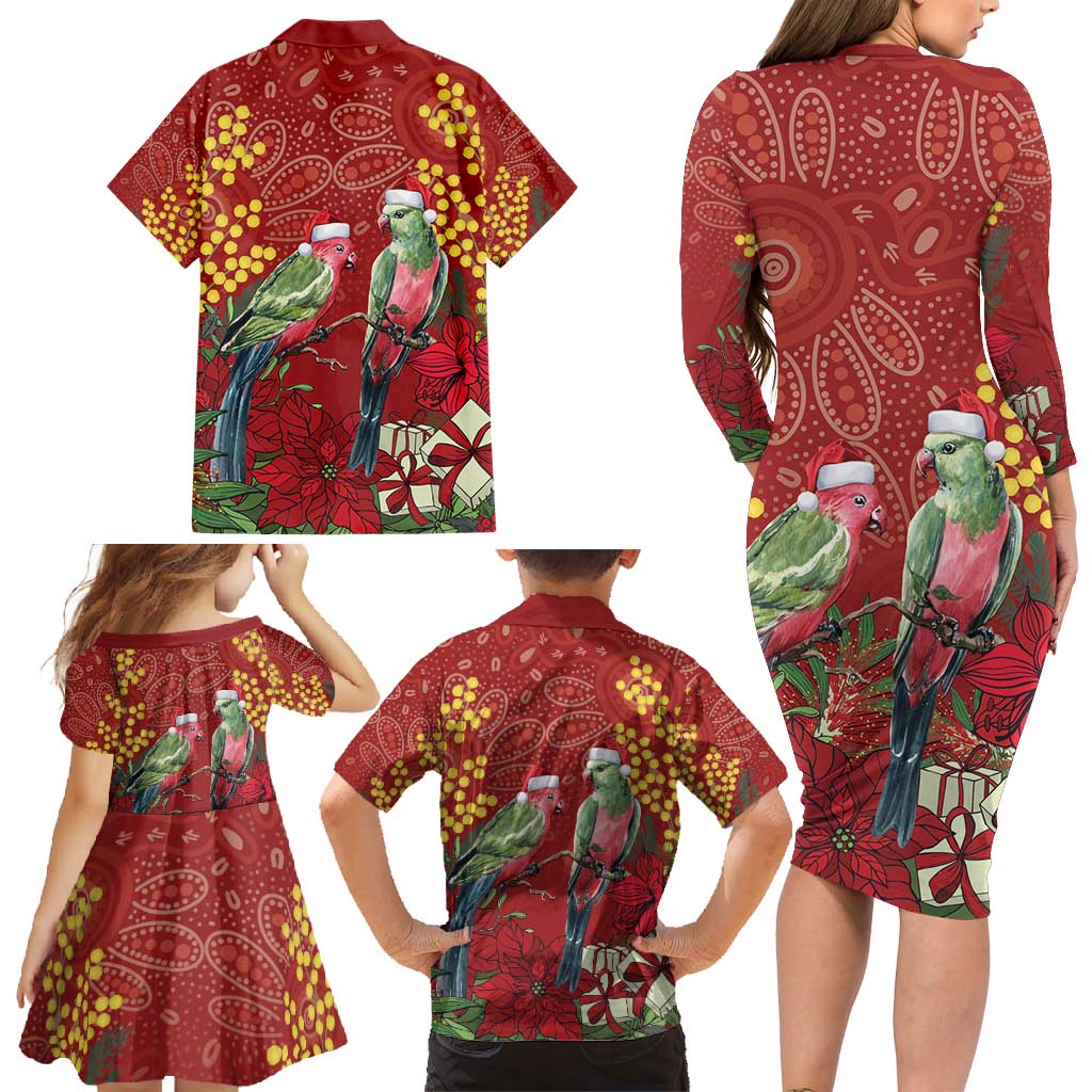 Merry Chrissie Australia King Parrots Family Matching Long Sleeve Bodycon Dress and Hawaiian Shirt Aboriginal Art - Aussie Hoodie