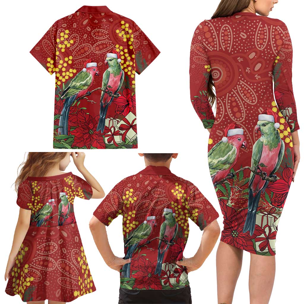 Merry Chrissie Australia King Parrots Family Matching Long Sleeve Bodycon Dress and Hawaiian Shirt Aboriginal Art - Aussie Hoodie