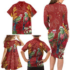 Merry Chrissie Australia King Parrots Family Matching Long Sleeve Bodycon Dress and Hawaiian Shirt Aboriginal Art - Aussie Hoodie