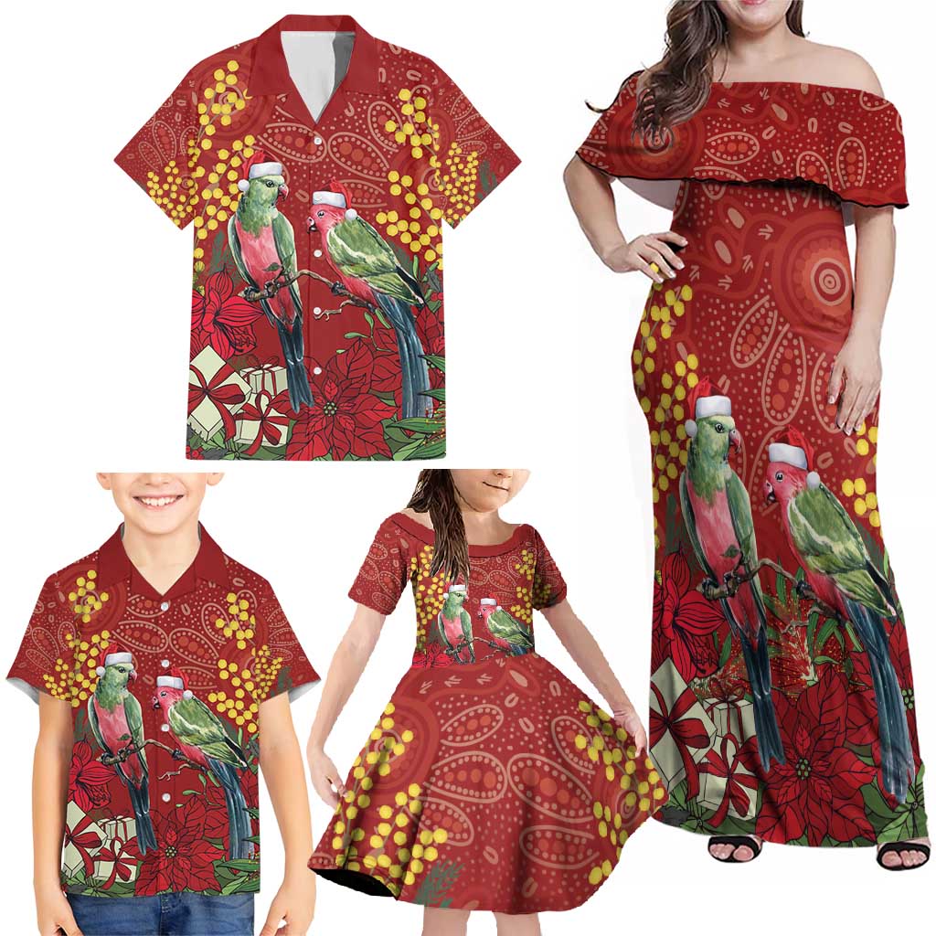 Merry Chrissie Australia King Parrots Family Matching Off Shoulder Maxi Dress and Hawaiian Shirt Aboriginal Art - Aussie Hoodie
