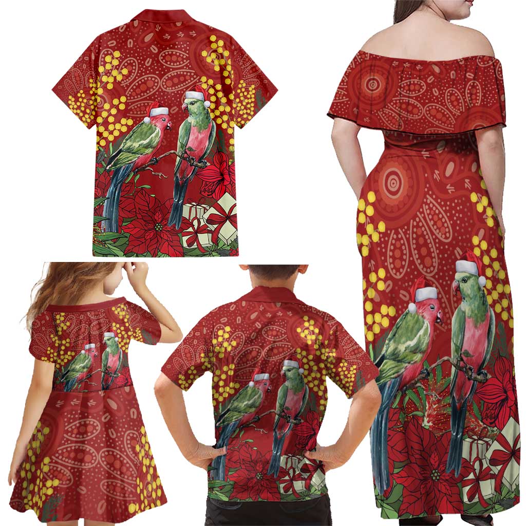 Merry Chrissie Australia King Parrots Family Matching Off Shoulder Maxi Dress and Hawaiian Shirt Aboriginal Art - Aussie Hoodie