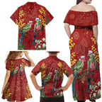 Merry Chrissie Australia King Parrots Family Matching Off Shoulder Maxi Dress and Hawaiian Shirt Aboriginal Art - Aussie Hoodie