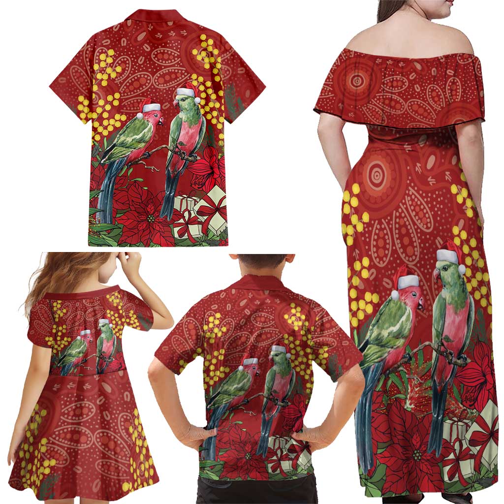 Merry Chrissie Australia King Parrots Family Matching Off Shoulder Maxi Dress and Hawaiian Shirt Aboriginal Art - Aussie Hoodie