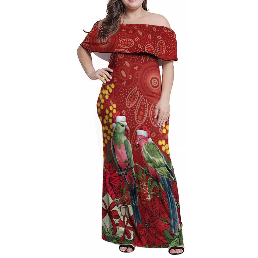 Merry Chrissie Australia King Parrots Family Matching Off Shoulder Maxi Dress and Hawaiian Shirt Aboriginal Art - Aussie Hoodie