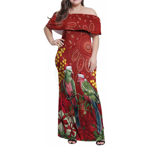 Merry Chrissie Australia King Parrots Family Matching Off Shoulder Maxi Dress and Hawaiian Shirt Aboriginal Art - Aussie Hoodie