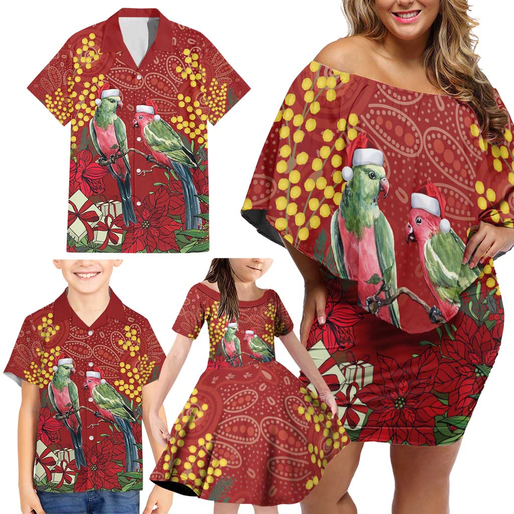 Merry Chrissie Australia King Parrots Family Matching Off Shoulder Short Dress and Hawaiian Shirt Aboriginal Art - Aussie Hoodie