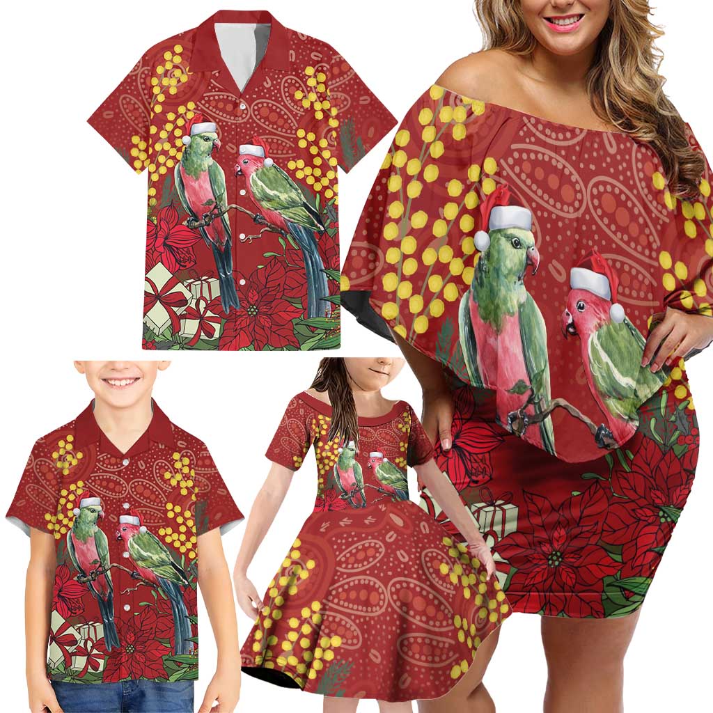 Merry Chrissie Australia King Parrots Family Matching Off Shoulder Short Dress and Hawaiian Shirt Aboriginal Art - Aussie Hoodie