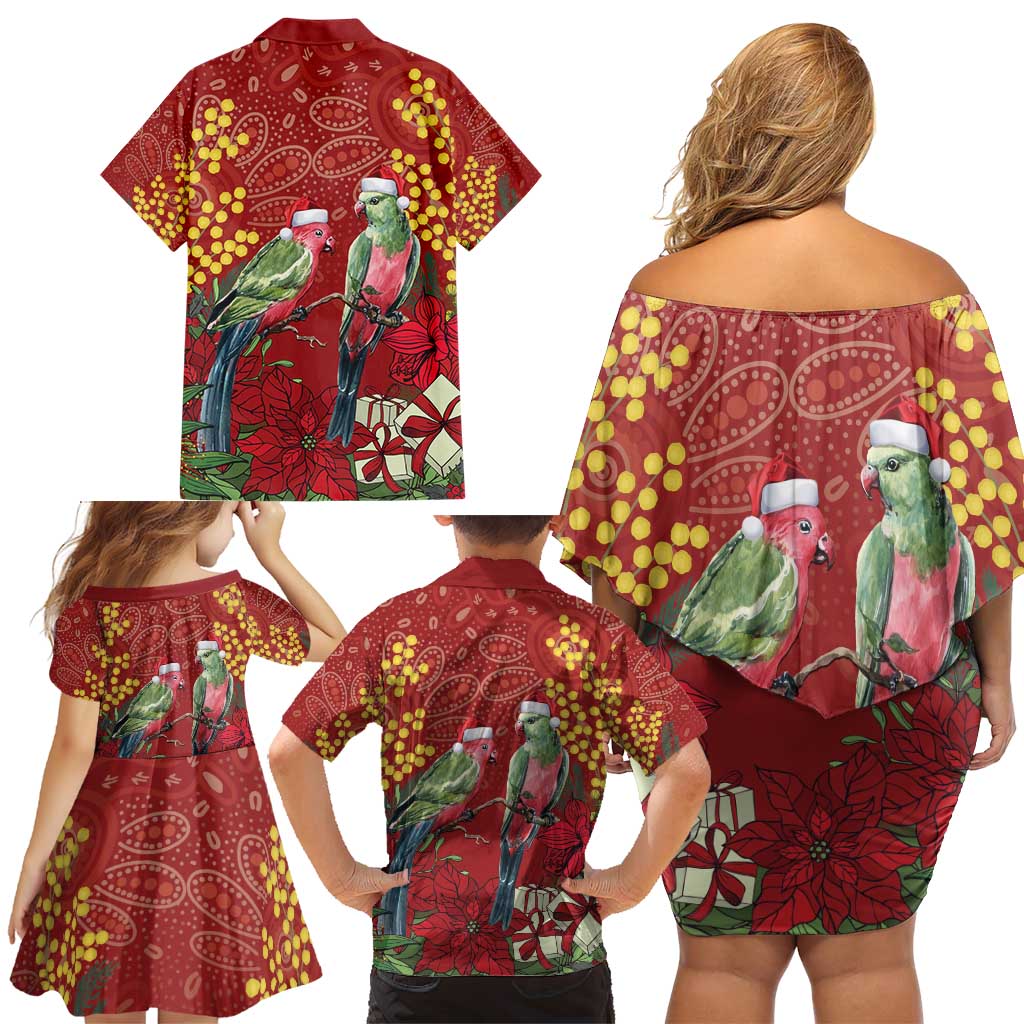 Merry Chrissie Australia King Parrots Family Matching Off Shoulder Short Dress and Hawaiian Shirt Aboriginal Art - Aussie Hoodie