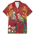 Merry Chrissie Australia King Parrots Family Matching Off Shoulder Short Dress and Hawaiian Shirt Aboriginal Art - Aussie Hoodie