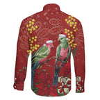 Merry Chrissie Australia King Parrots Family Matching Off Shoulder Short Dress and Hawaiian Shirt Aboriginal Art - Aussie Hoodie