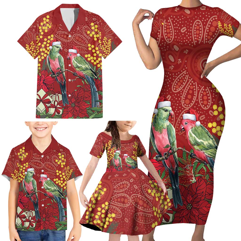 Merry Chrissie Australia King Parrots Family Matching Short Sleeve Bodycon Dress and Hawaiian Shirt Aboriginal Art - Aussie Hoodie