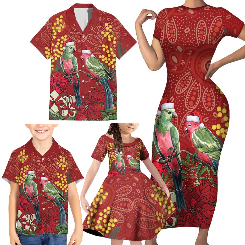 Merry Chrissie Australia King Parrots Family Matching Short Sleeve Bodycon Dress and Hawaiian Shirt Aboriginal Art - Aussie Hoodie