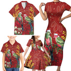 Merry Chrissie Australia King Parrots Family Matching Short Sleeve Bodycon Dress and Hawaiian Shirt Aboriginal Art - Aussie Hoodie