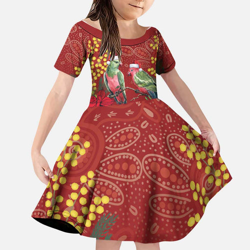 Merry Chrissie Australia King Parrots Family Matching Short Sleeve Bodycon Dress and Hawaiian Shirt Aboriginal Art - Aussie Hoodie