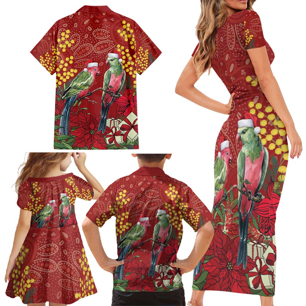 Merry Chrissie Australia King Parrots Family Matching Short Sleeve Bodycon Dress and Hawaiian Shirt Aboriginal Art - Aussie Hoodie