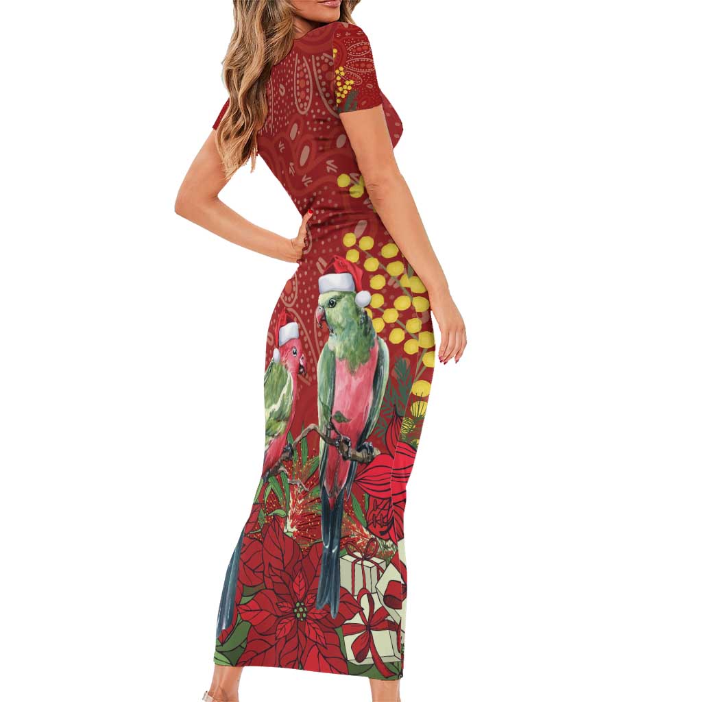 Merry Chrissie Australia King Parrots Family Matching Short Sleeve Bodycon Dress and Hawaiian Shirt Aboriginal Art - Aussie Hoodie