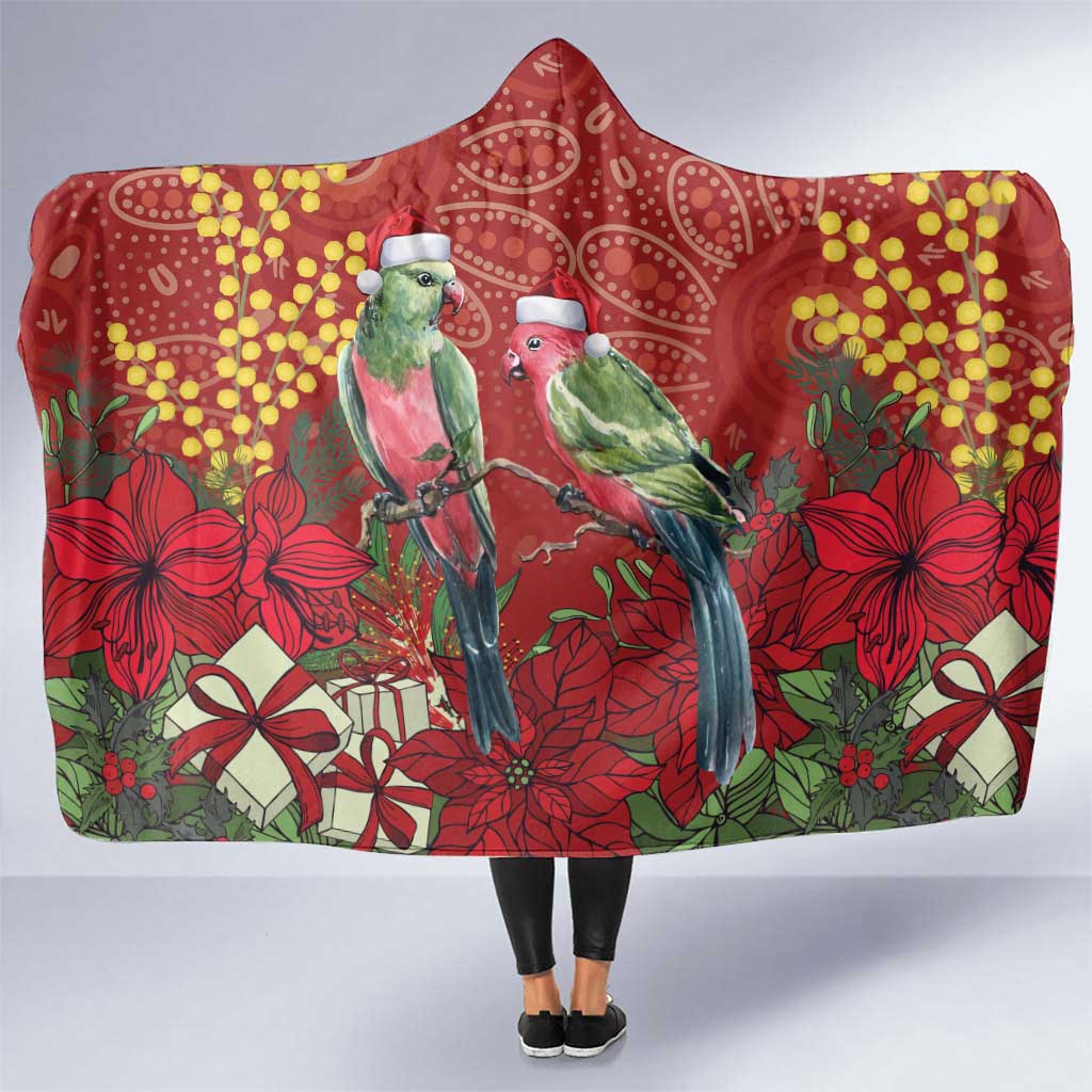 Merry Chrissie Australia King Parrots Hooded Blanket Aboriginal Art - Aussie Hoodie