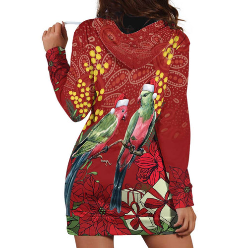 Merry Chrissie Australia King Parrots Hoodie Dress Aboriginal Art - Aussie Hoodie