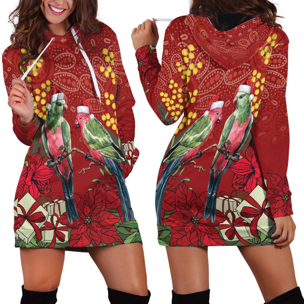 Merry Chrissie Australia King Parrots Hoodie Dress Aboriginal Art - Aussie Hoodie