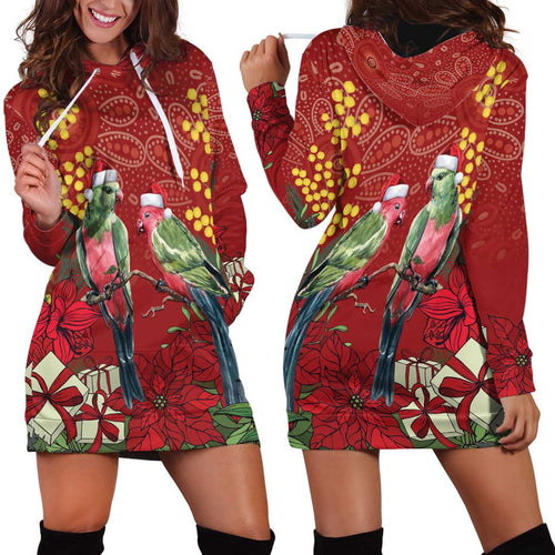 Merry Chrissie Australia King Parrots Hoodie Dress Aboriginal Art - Aussie Hoodie