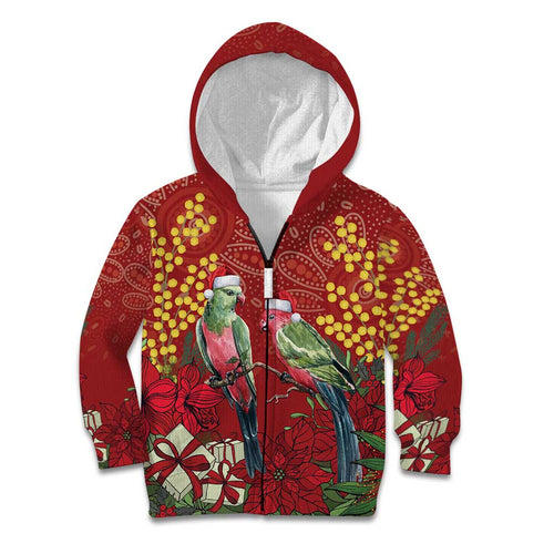 Merry Chrissie Australia King Parrots Kid Hoodie Aboriginal Art - Aussie Hoodie