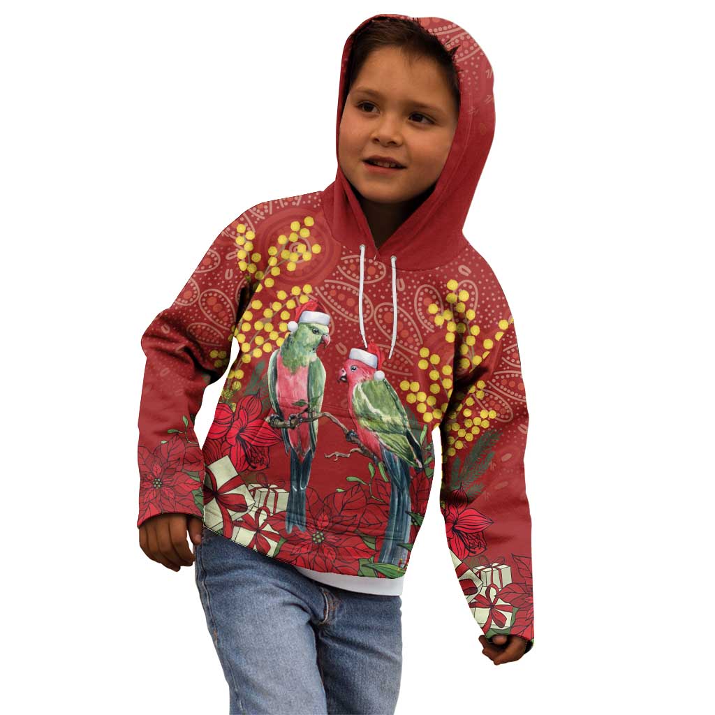 Merry Chrissie Australia King Parrots Kid Hoodie Aboriginal Art - Aussie Hoodie