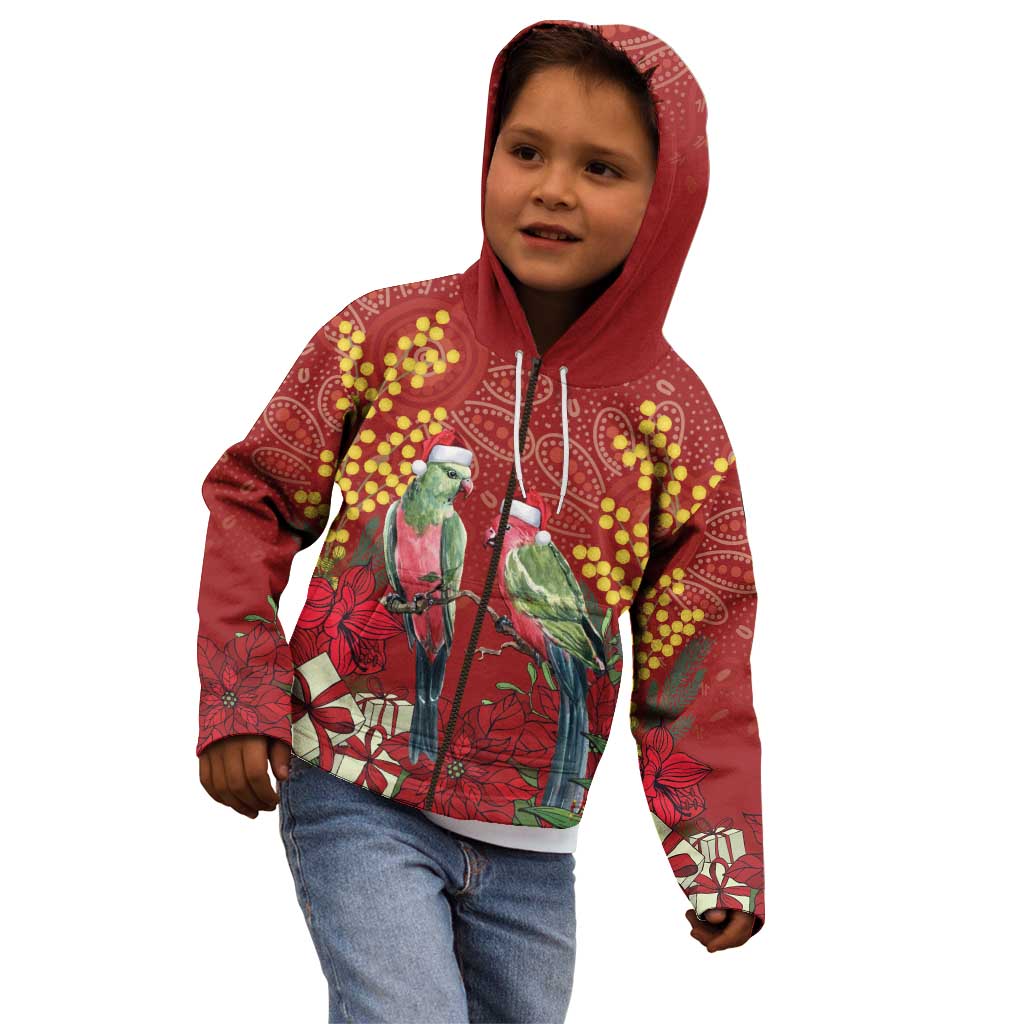 Merry Chrissie Australia King Parrots Kid Hoodie Aboriginal Art - Aussie Hoodie
