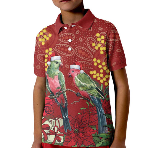 Merry Chrissie Australia King Parrots Kid Polo Shirt Aboriginal Art - Aussie Hoodie