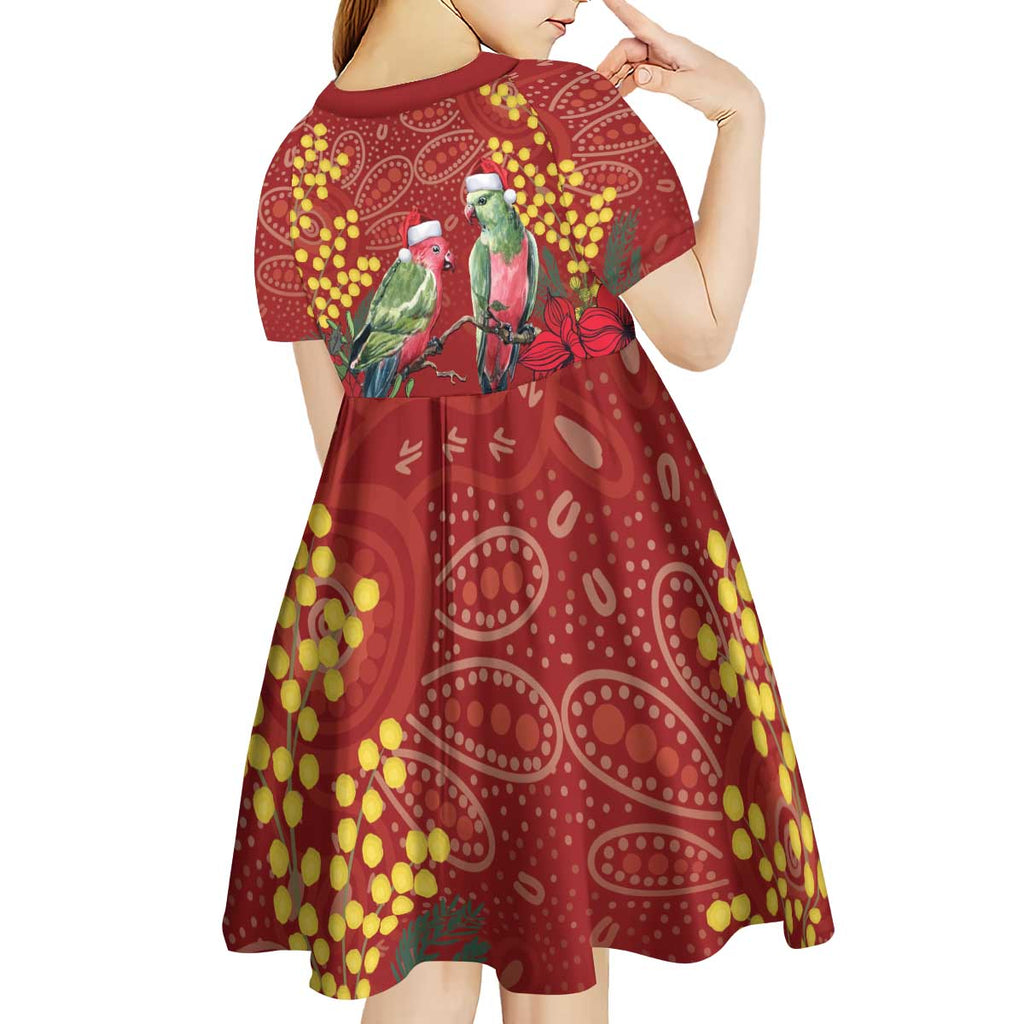Merry Chrissie Australia King Parrots Kid Short Sleeve Dress Aboriginal Art - Aussie Hoodie