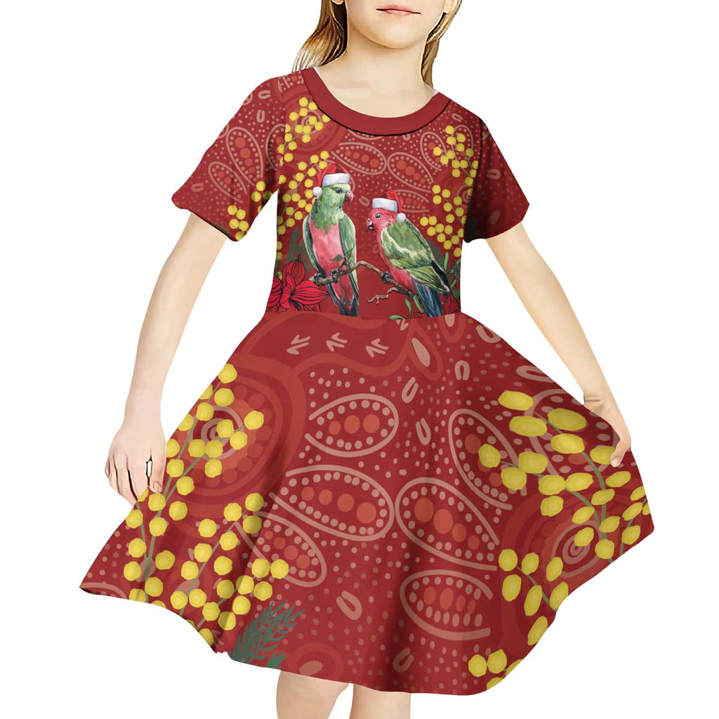 Merry Chrissie Australia King Parrots Kid Short Sleeve Dress Aboriginal Art - Aussie Hoodie
