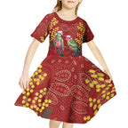 Merry Chrissie Australia King Parrots Kid Short Sleeve Dress Aboriginal Art - Aussie Hoodie