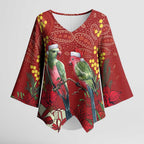 Merry Chrissie Australia King Parrots Kimono Sleeve Blouse Aboriginal Art - Aussie Hoodie