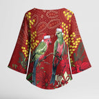Merry Chrissie Australia King Parrots Kimono Sleeve Blouse Aboriginal Art - Aussie Hoodie
