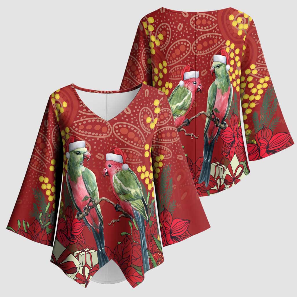 Merry Chrissie Australia King Parrots Kimono Sleeve Blouse Aboriginal Art - Aussie Hoodie