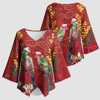 Merry Chrissie Australia King Parrots Kimono Sleeve Blouse Aboriginal Art - Aussie Hoodie