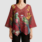 Merry Chrissie Australia King Parrots Kimono Sleeve Blouse Aboriginal Art - Aussie Hoodie