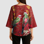 Merry Chrissie Australia King Parrots Kimono Sleeve Blouse Aboriginal Art - Aussie Hoodie