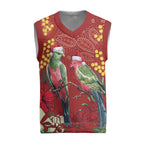 Merry Chrissie Australia King Parrots Christmas Knitted V-Neck Vest Aboriginal Art - Aussie Hoodie