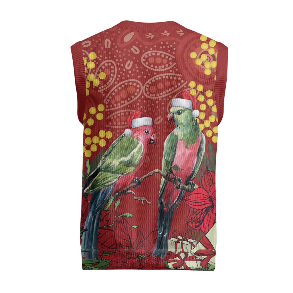 Merry Chrissie Australia King Parrots Christmas Knitted V-Neck Vest Aboriginal Art - Aussie Hoodie