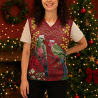 Merry Chrissie Australia King Parrots Christmas Knitted V-Neck Vest Aboriginal Art - Aussie Hoodie