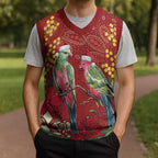 Merry Chrissie Australia King Parrots Christmas Knitted V-Neck Vest Aboriginal Art - Aussie Hoodie